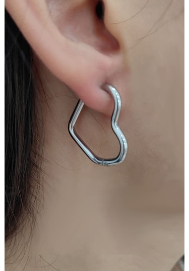 Chavin Çelik Kalp Dizayn Gri Bayan Küpe Eu81 Gümüş