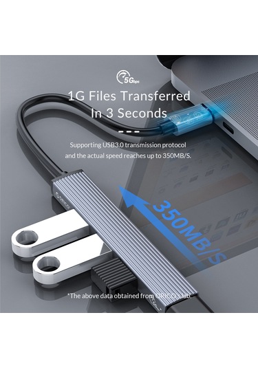 Orico AH-12F-GY Type-C to 3 Portlu USB 3.0 Çoklayıcı TF Micro SD Kart Okuyucu Hub