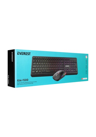 Everest KM-1500 Kablosuz Rainbow Aydınlatmalı Q Multimedia Klavye Mouse Set