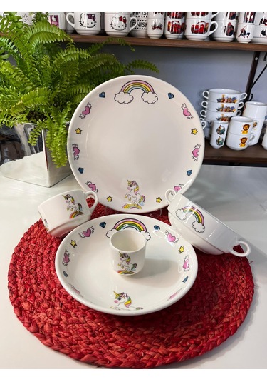 5 Parça Unıcorn Model Çocuk Bebek Yemek Takımı Beslenme Seti Çok Renkli