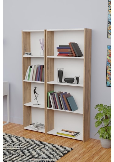 5 Raflı Kitaplık Seti 1 Dar 1 Geniş Kütüphane 170cm A.çam - Beyaz