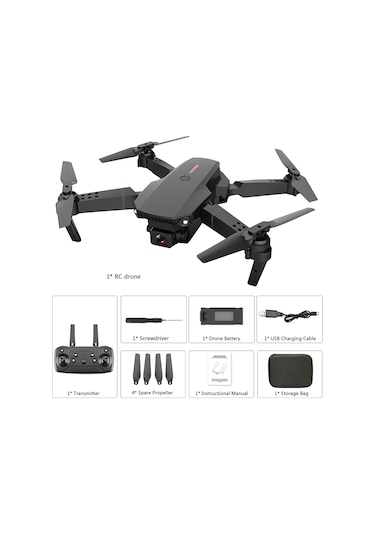 Hombey E88 Çift Kanatlı Uçak, Katlanabilir 720p Kamera, İz Uçuşu, 3d Çevirme, El İşareti Fotoğraf, Siyah, Depolama Çantası İçeren Paket