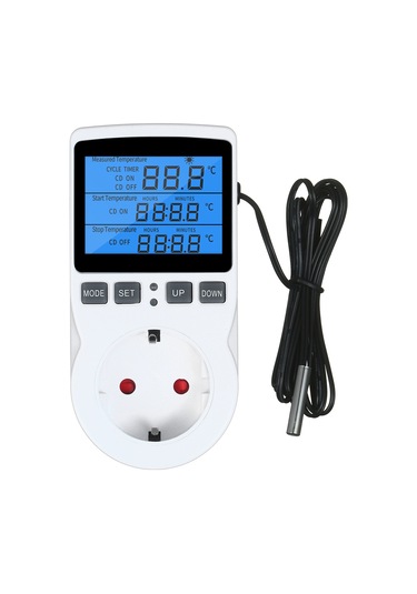 Vkemall Eu Standartlı Sıcaklık Kontrolü Prizi - Isıtma/soğutma Modu, Zamanlayıcı Ve Geri Sayım, 100-250v, 16a, -40 120 C Doğruluk, Arka Işık