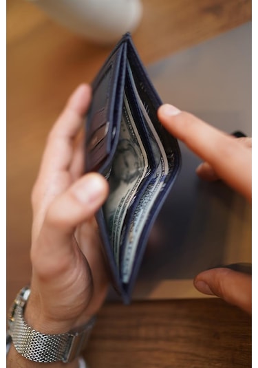 Bayderi Lisande Hakiki Deri Kibar Erkek Cüzdanı - Lacivert