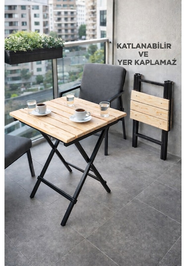 Ecowood Katlanır Masa Balkon Bahçe Kamp Ahşap