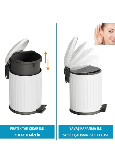 Aqua Bagno Midas Çöp Kovası -pedallı 5 Lt. , Beyaz