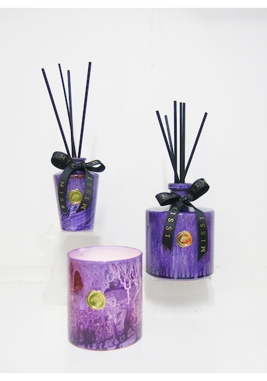 Mor Batik Desenli Cam Bardak Mumluk Vetealight Seti