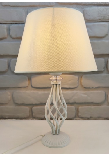 Beyaz Rustik Burgulu Taşlı Metal Ayaklı 30'luk Açık Krem Kumaş Krem
