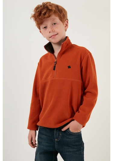 Lela Yumuşak Dokulu Fermuarlı Dik Yaka Şardonlu Kışlık Unisex Çocuk Polar 5905002 Oranj