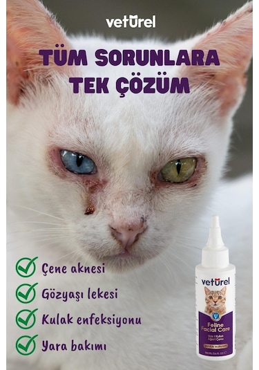 Veturel Kedi Yüz Temizleme Kulak Burun Ağız Çene Gözyaşı Lekesi Bakım Spreyi 3 x 100 ML
