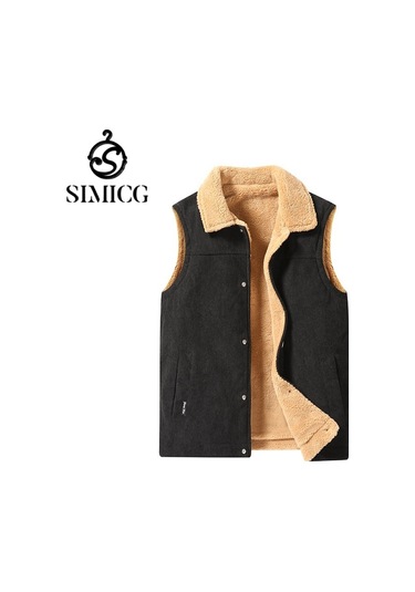 Peluş Sıcak Yelek Yelek Çok Yönlü Günlük Dik Yaka Erkek Yeleği Siyah