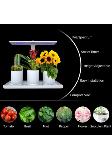 Yaozixa 10w Tam Spektrum Led Bitki Işığı - 4 Aydınlatma Seviyesi, 3/9/12s Zamanlayıcı, Yükseklik Ayarlanabilir, 800lm, Beyaz, 220v Avrupa Standardı Beyaz