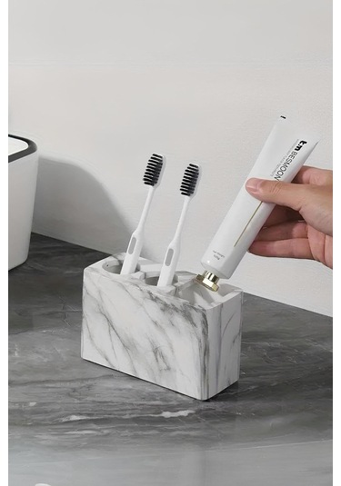 Modern Beton Diş Fırçalık Elektrikli Fırça Ve Macun Standı Banyo Organizeri Siyah Beyaz