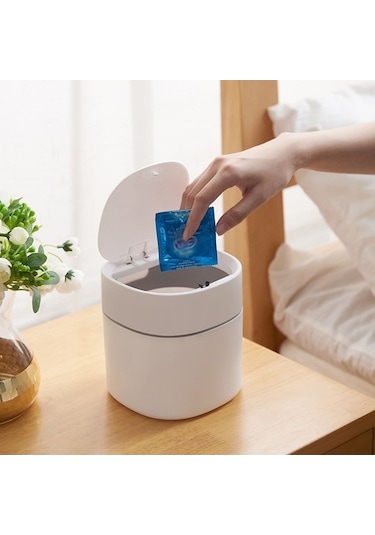 Tongxida Ev Mini Masaüstü Çöp Kutusu Kapaklı, Dudak Mavi, Pratik Temizleme Silindir Kutusu/ Mavi