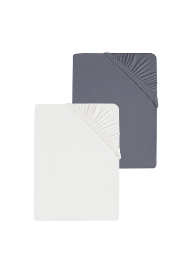 2 Adet Düz Pamuklu Tek Kişilik 80 X 200 X 30 Cm Lastikli Penye Çarşaf Beyaz-antrasit