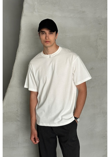 Hyman Erkek %100 Pamuk Oversize Basic T-shirt Beyaz