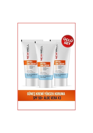 3 Adet Güneş Kremi Yüksek Koruma Spf 50+ Aloe Vera