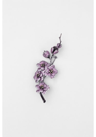 Sakura Çiçeği Siyah Rodyum Kaplama Gümüş Broş Siyah