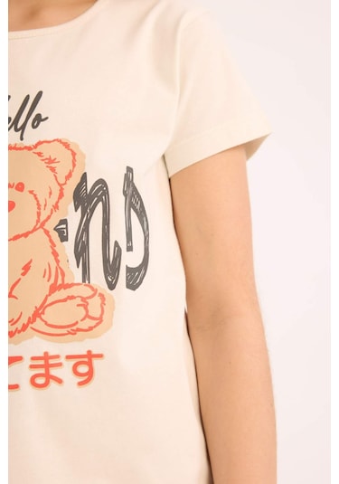 DeFacto Kız Çocuk Pijama Takımı Baskılı Kısa Kollu Üst Beli Lastikli Uzun Alt E0543A825SMER85 Ekru DeFacto Kız Çocuk Pijama Takımı Baskılı Kısa Kollu Üst Beli Lastikli Uzun Alt E0543A825SMER85 Ekru