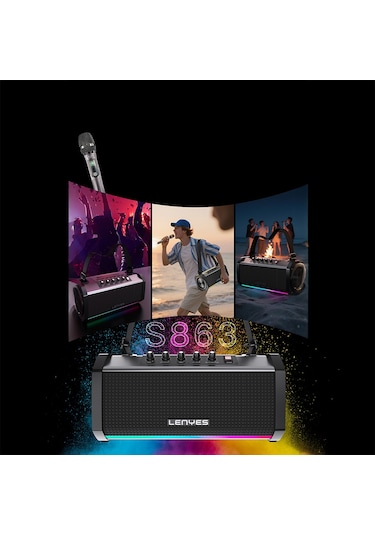 Lenyes S863 Rgb Led Işıklı Mikrofonlu Tws Bluetooth Speaker Hoparlör V5.3 Siyah