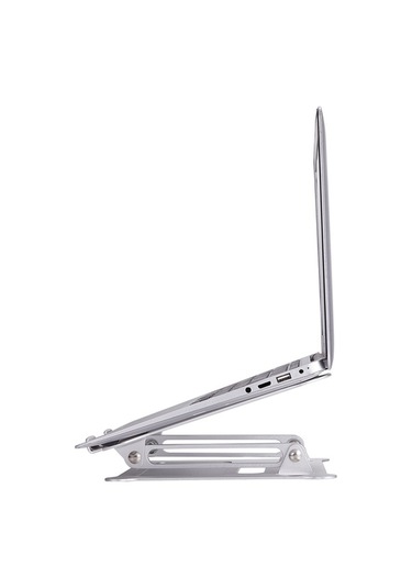 Pazly Alüminyum Ayarlanabilir Dizüstü Bilgisayar Standı, Taşınabilir Katlanır, Kaymaz Yük, 265x235x50mm, Gümüş/siyah