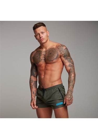 Yeşil Muscleguys Erkek Yumuşak Ve Pürüzsüz Plaj Şortu Spor Salonu Spor Sweatshorts Vücut Geliştirme Elastik Bel Baskı Pantolon Ince Rahat Tatil Şort Yeşil