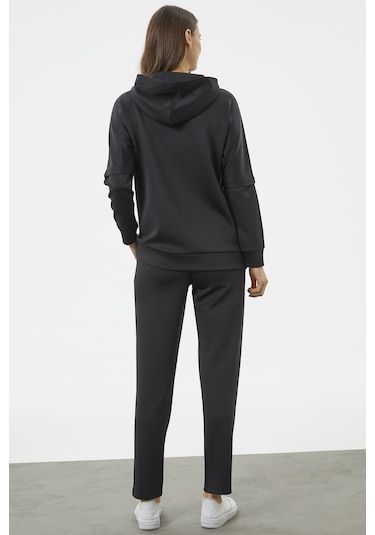 Kanguru Cepli Dalgıç Kumaş Eşofman Takım - Siyah 001