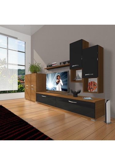 Decoraktiv Eko 6da Slm Std Tv Ünitesi Tv Sehpası Ceviz - Siyah