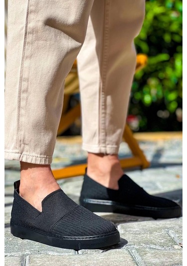Siyah Triko Siyah Yüksek Taban Bağcıksız Günlük Erkek Ayakkabısı Siyah1 Siyah