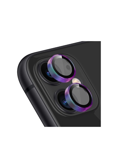 Buff Apple Uyumlu iPhone 11 / 12 / 12 Mini Kamera Metal Lens Koruyucu Gökkuşağı