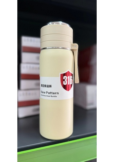 Paslanmaz Çelik Termos Su Şişesi 500ml Vakumlu Kapak Krem İthal Ürün Krem