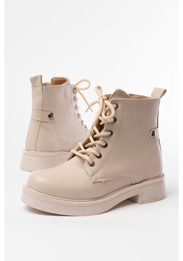 02-2003 Bej Bağcıklı Fermuarlı Günlük Kadın Bot Bej