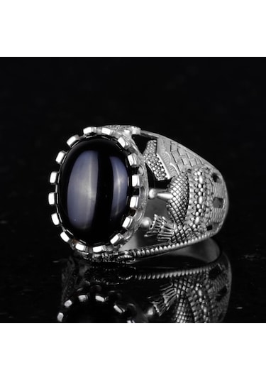 İslami Doğal Taş Yüzük, 925 Ayar Gümüş Yüzük Oniks Gümüş