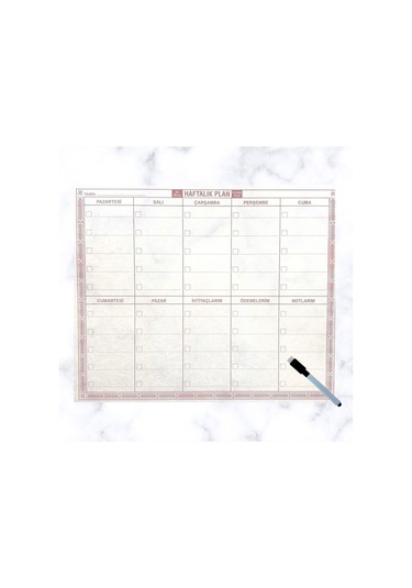 Büro Ev Ofis Toplantı Odası İçin 40x50cm Yapışır Kalemli Haftalık Planlı Şeffaf Duvar Stickeri Diğer