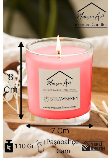 Scended Çilek Kokulu Cam Bardak Mum Dekoratif Mumluk