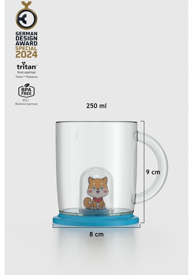 Renga Joy Kedi Figürlü 250 Ml Kulplu Tritan Bardak 222053 Mavi Mavi