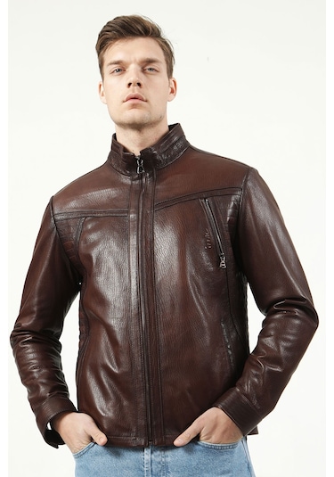 Kızıl Dericlub Sdx2020 Jumbo Gerçek Deri Erkek Mont Kızıl Kahve