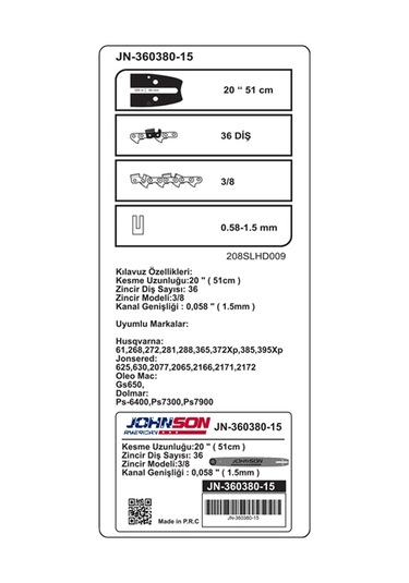 Johnson 3/8-36 Diş Husqvarna Palası