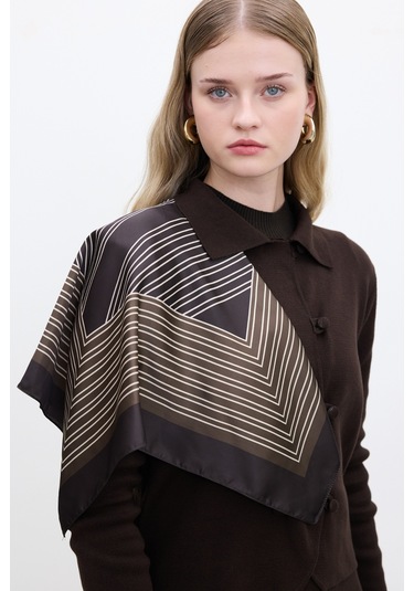 Desenli Saten Boyun Fuları Classıc- Kahve Classıc- Kahve Kahverengi