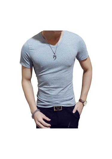 Snapbuymoda Erkek Yazlık Kısa Kollu V Yaka Polyester Tişörthakierkek Haki