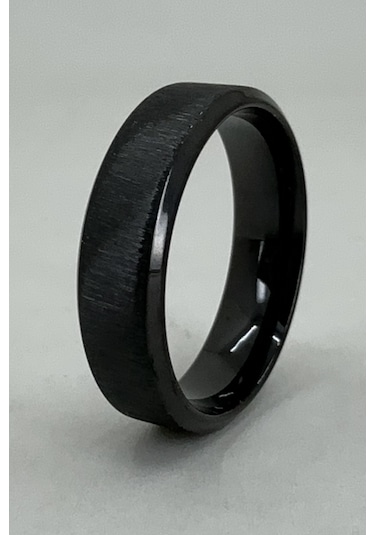 Takı Dükkanı Kişiye Özel İsim Yazılı Köşeli 6mm Mat Fırçalanmış Düz Unisex Çelik Yüzük Alyans Cl47y Siyah