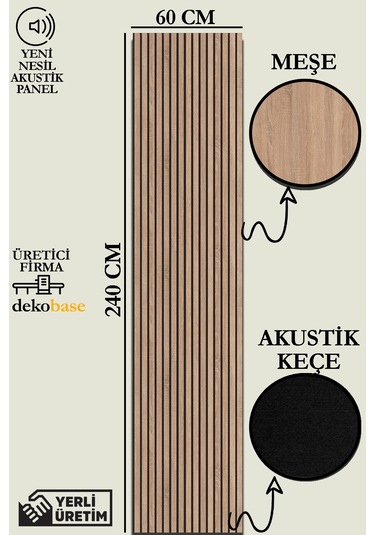 60x240 Cm Meşe Renk Akustik Ahşap Duvar Paneli