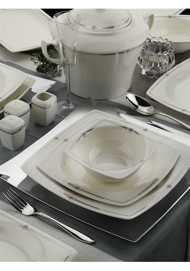 Kütahya Porselen 10605-Platin Bone Mare 62 Parça Yemek Takımı