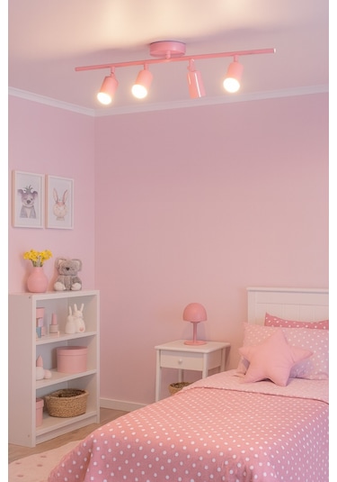 Spoti 4'lü Pembe Renk Gün Işığı Modern Tasarım Salon - Mutfak - Banyo Spot Ledli Sıralı Avize Pembe