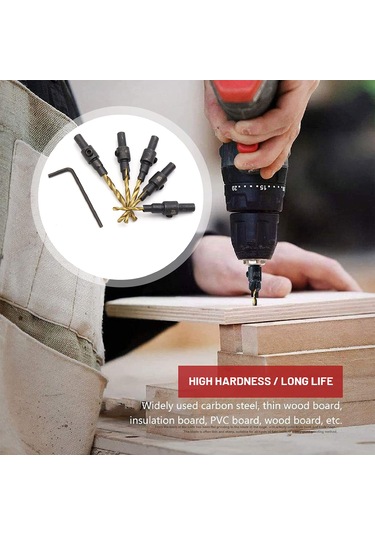 Suofeng Ahşap Vida Delik Açıcı Seti 5'li - Hss Malzeme, 1/4 Hex Sap, Derinlik Ayarlanabilir, 5- 12 Boyutları