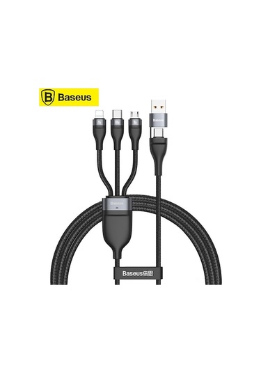 Baseus 100w 2 Giriş 3 Çıkış Hızlı Şarj Kablosu - Akıllı Tanı, 8 İplik Kalın Teli, Led Göstergeli, Alüminyum合金 Uçlar