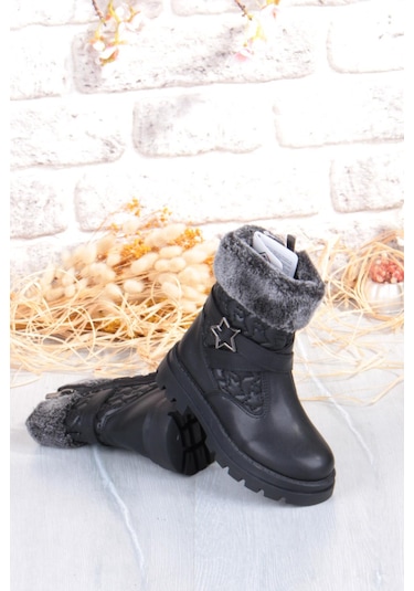 Fort Cool Evla Anatomik Sıcak Astar Kaymaz Taban Kız Çocuk Bot Siyah