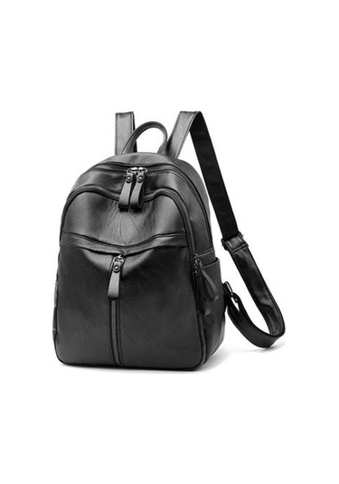 Kadın Düz Renk Çift Omuz Açık Hava Eğlence Büyük Kapasiteli Çok Fermuarlı Çanta Black Siyah