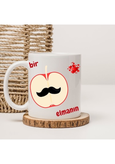 Bir Elmanın İki Yarısı Tasarımlı Kupa Bardak Saydam