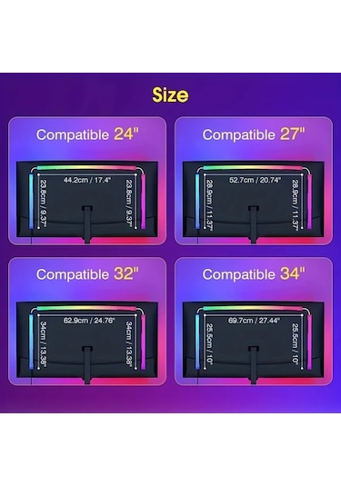 86.36cm Ekran Rengi Ve Müzik Ve Oyun İle Senkronize - Monitörler İçin Akıllı Led Şerit Işıkları, Rgbıc Bilgisayar Işık Barları, Usb Güçlü, Yazılım Kontrolü, Oyun Ve Masa Dekorasyonu İçin İdeal